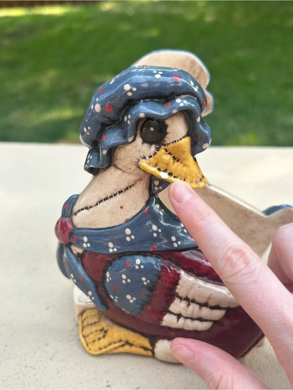 Handmade Ceramic Duck Napkin Holder Red White Blue Patriotic Decor